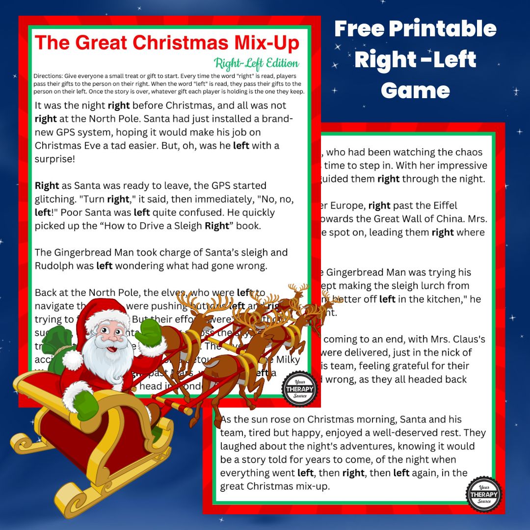 right left christmas game printable - free story - your therapy source